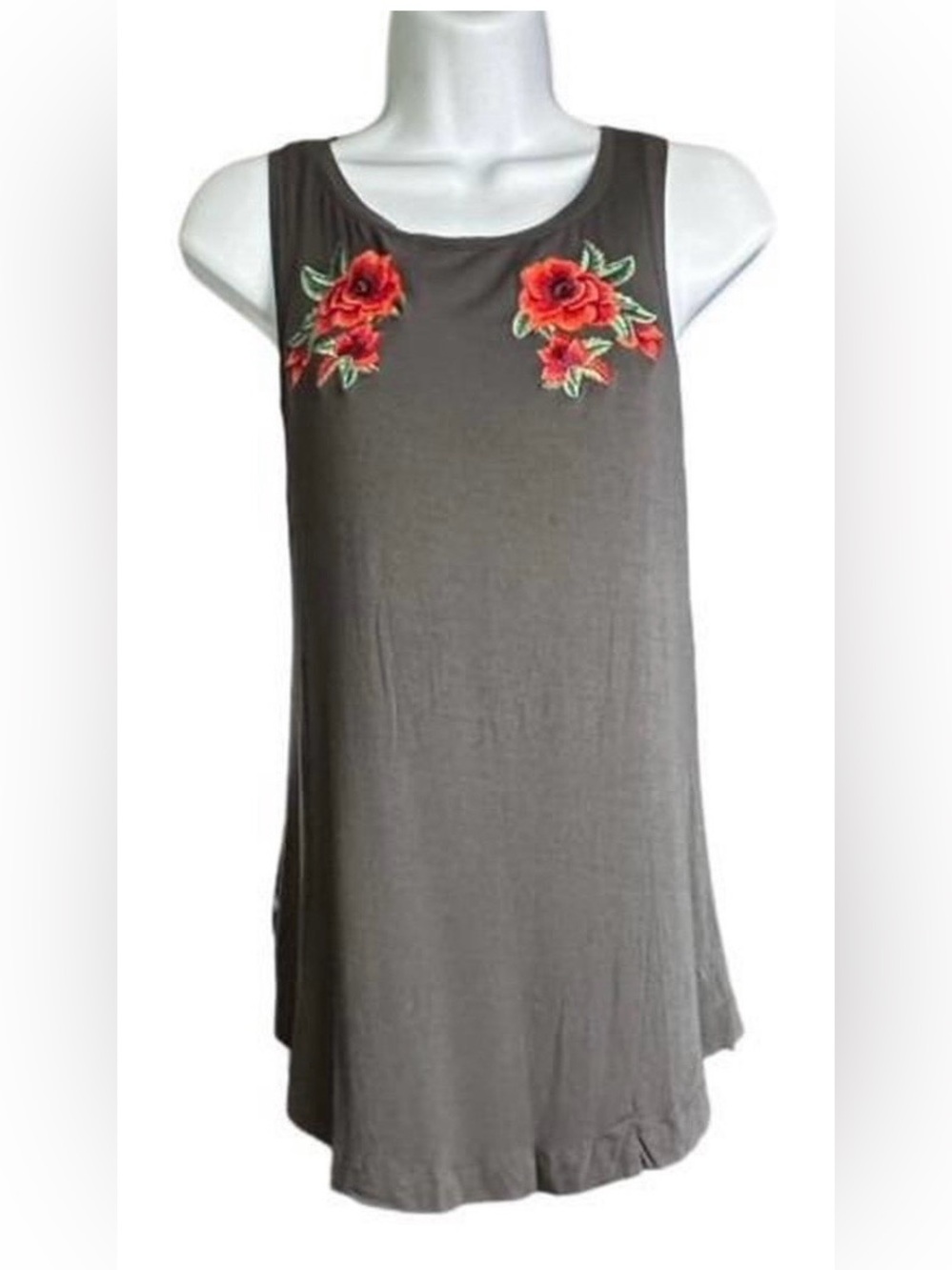 American Eagle Outfitters Black Tank Top with Red Floral Embroidery Large